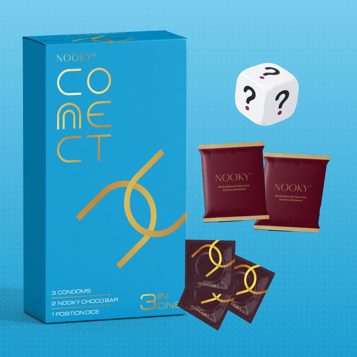 Nooky Connect 3-in-1 Condom Kit | Chocolate + Dice