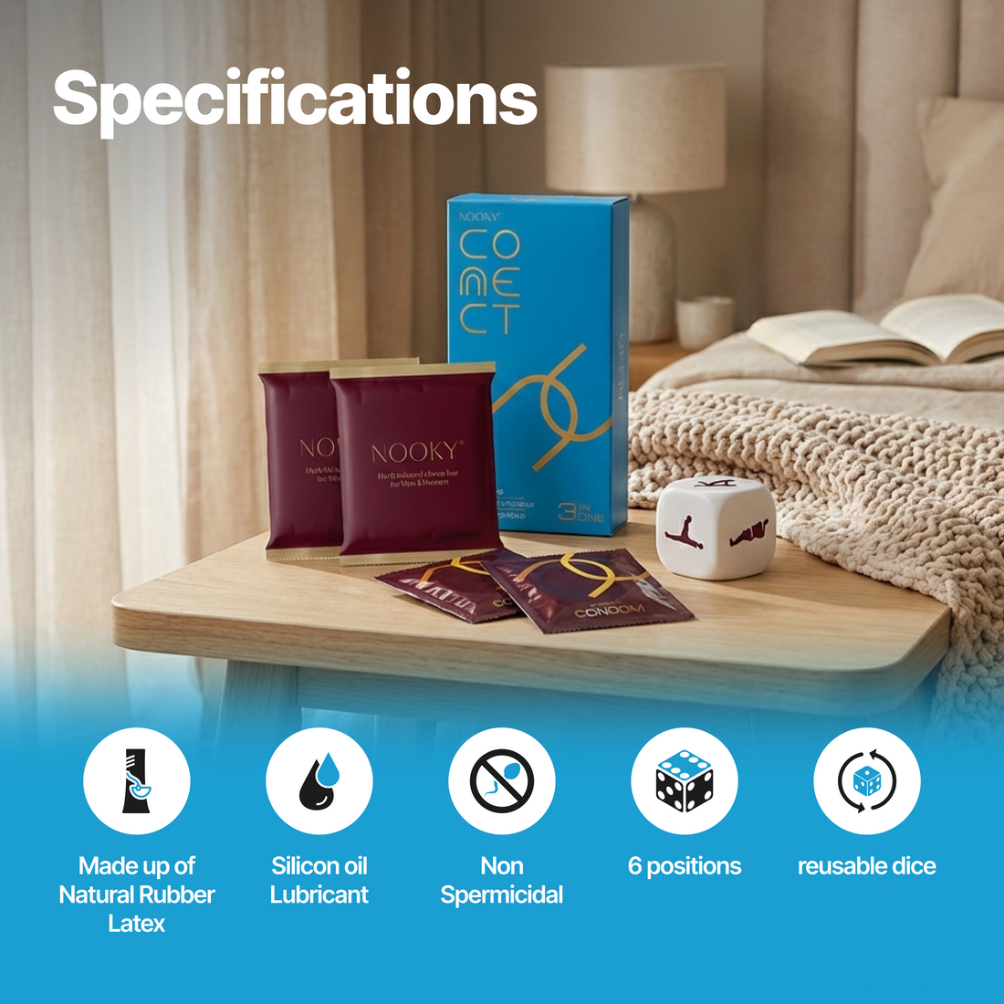 Nooky Connect 3-in-1 Condom Kit | Chocolate + Dice