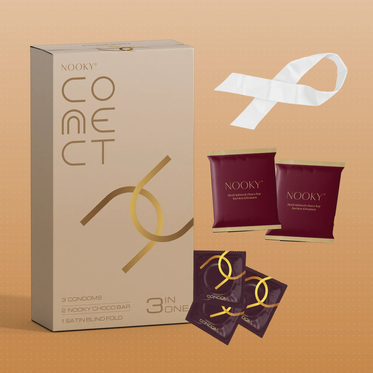 Nooky Connect 3-in-1 Condom Kit | Chocolate+Blindfold