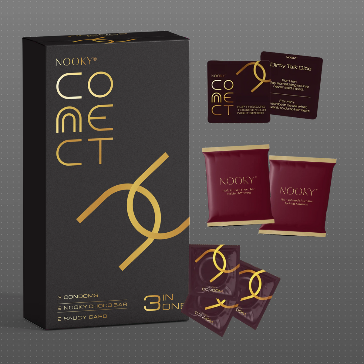 Nooky Connect 3-in-1 Condom Kit | Chocolate + Cards