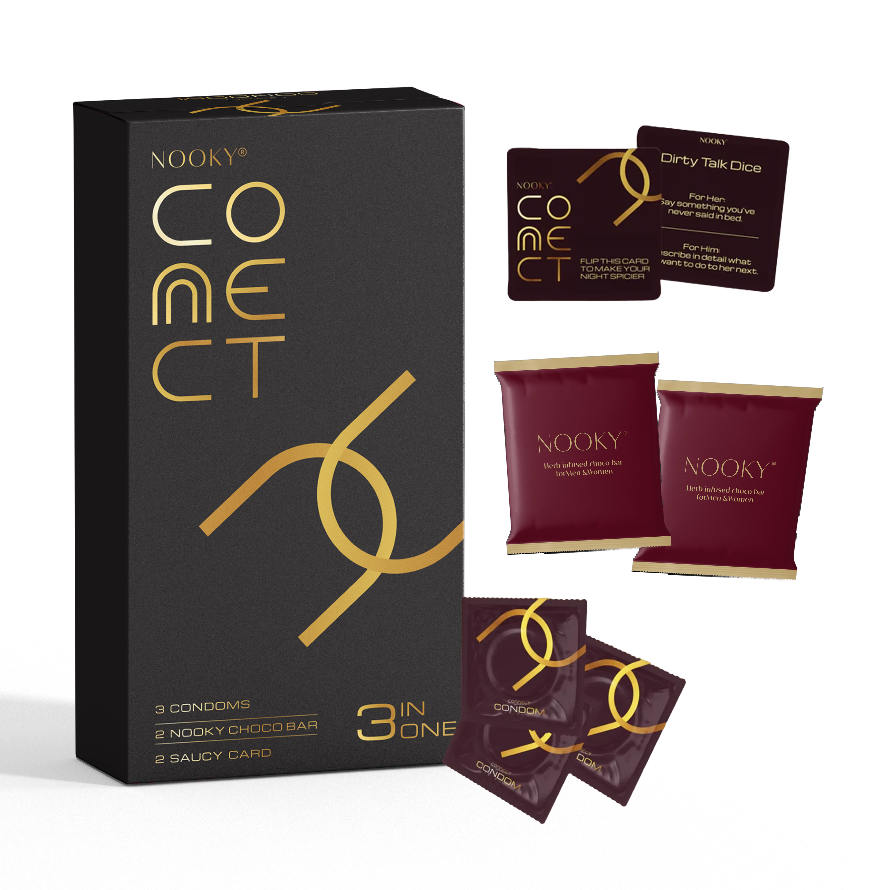 Nooky Connect 3-in-1 Condom Kit | Chocolate + Cards