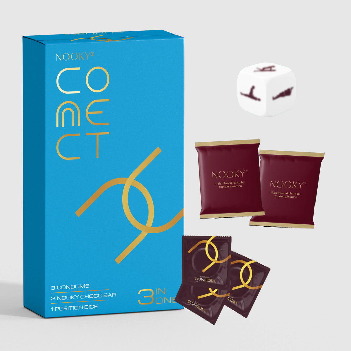 Nooky Connect 3-in-1 Condom Kit | Chocolate + Dice