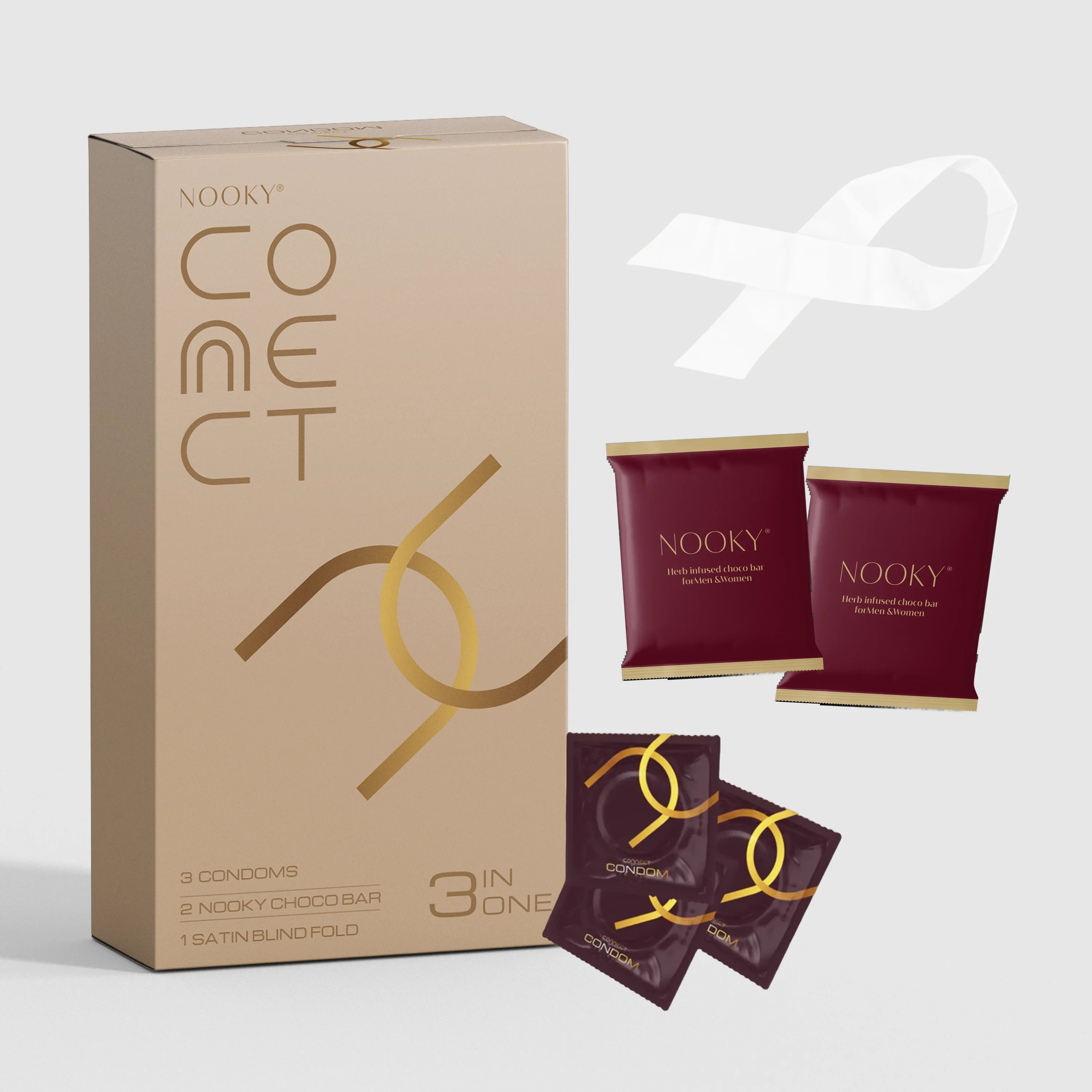 Nooky Connect 3-in-1 Condom Kit | Chocolate+Blindfold