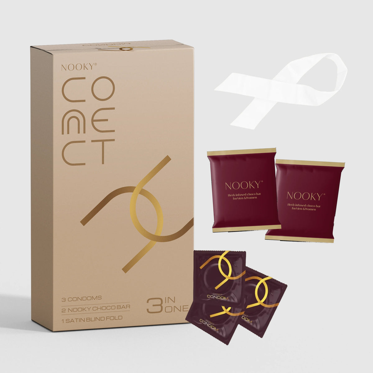 Nooky Connect 3-in-1 Condom Kit | Chocolate+Blindfold