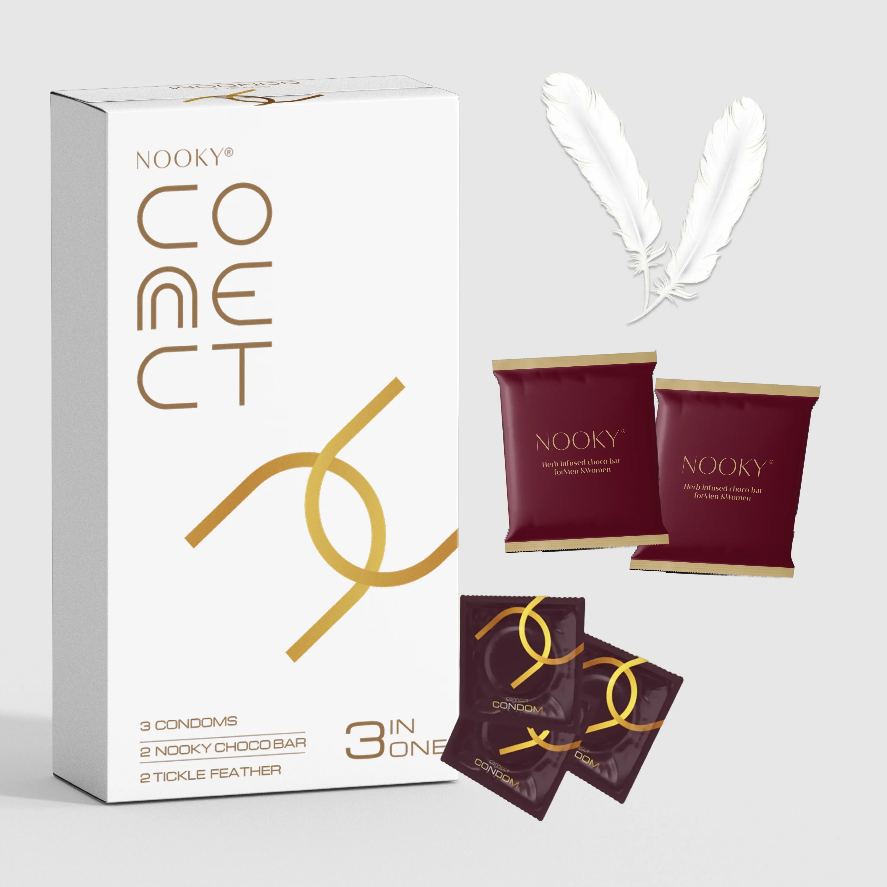 Nooky Connect 3-in-1 Condom Kit | Chocolate+Feather