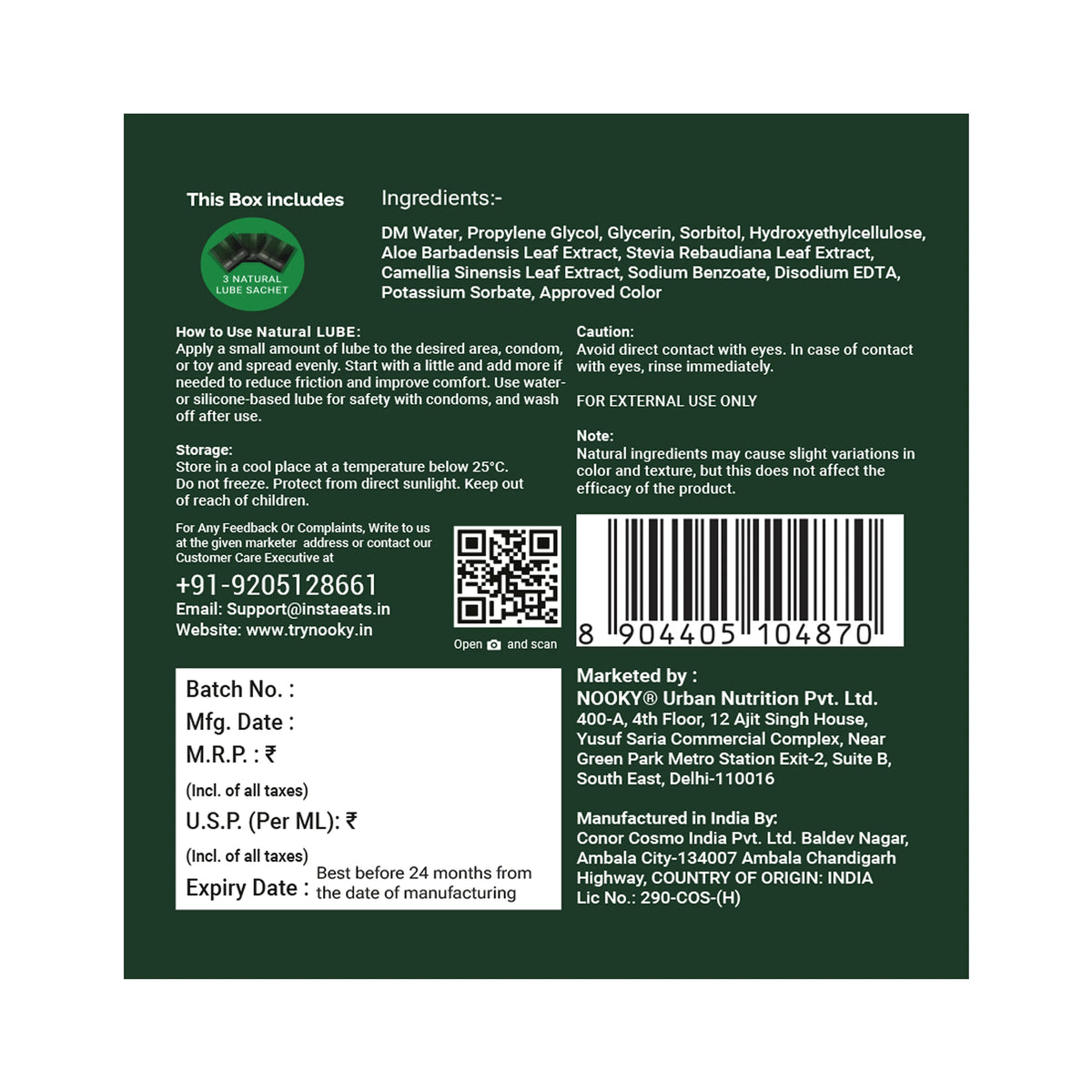 Nooky Ooh la lube - 3-in-1 Natural Lube Sachet | Water based |safe for Oral Intimacy