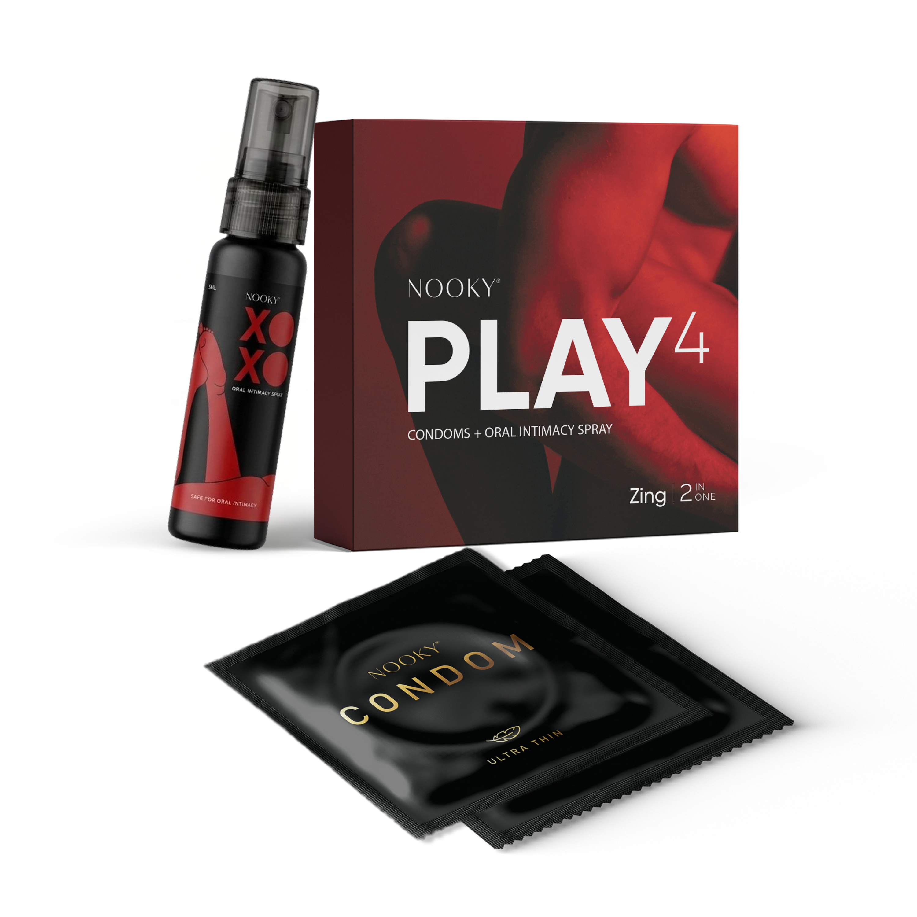 Nooky Zing-2-In- 1 Ultra thin Condom kit | Intimacy spray+ Condoms